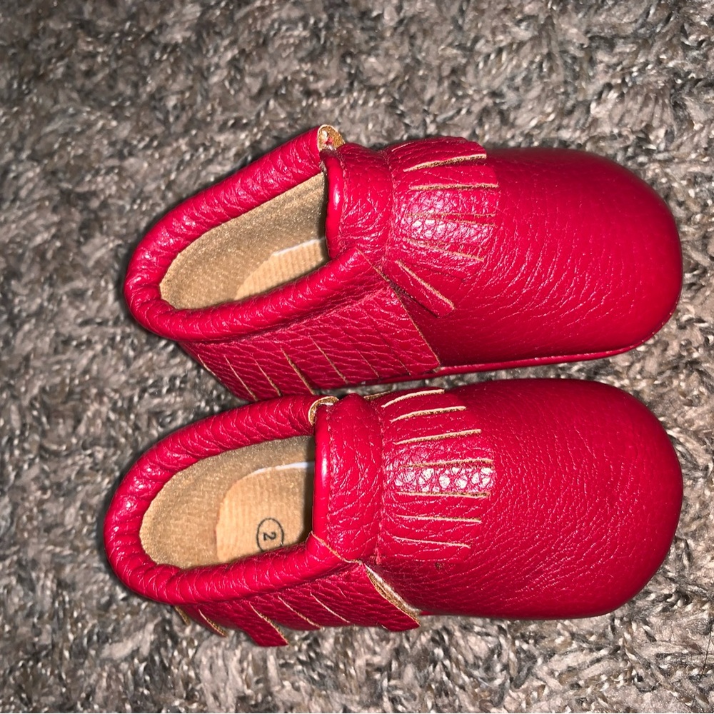 Vibrant Red Baby Walker Moccasins with Crocodile Pattern